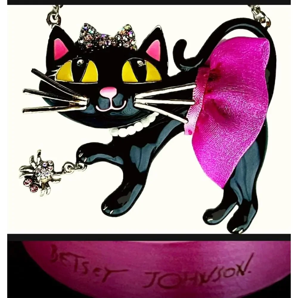 Betsey‎ Johnson Kitty in a TuTu Lariat Necklace RARE Embellished Sparkly Glam